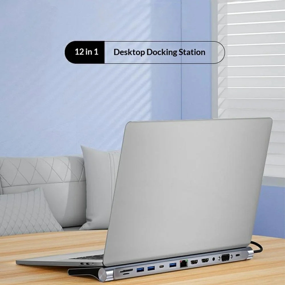 2003U2 12-in-1 Type-C Docking Station Dual HD 4K Multi-Display Hub Laptop Stand Design - Grey - 4