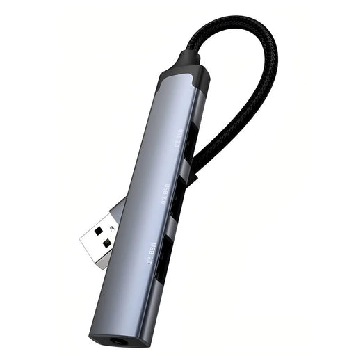 LDNIO DS-104U 4-in-1 USB-A Hub Multifunctional 480Mbps 3xUSB2.0 + 3.5mm Audio Adapter for Laptop Desktop - Grey - 1