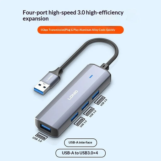 LDNIO DS-114U USB-A to 4xUSB3.0 Hub Adapter 5Gbps High Speed Aluminum Alloy Docking Station for Laptop PC - Grey - 2
