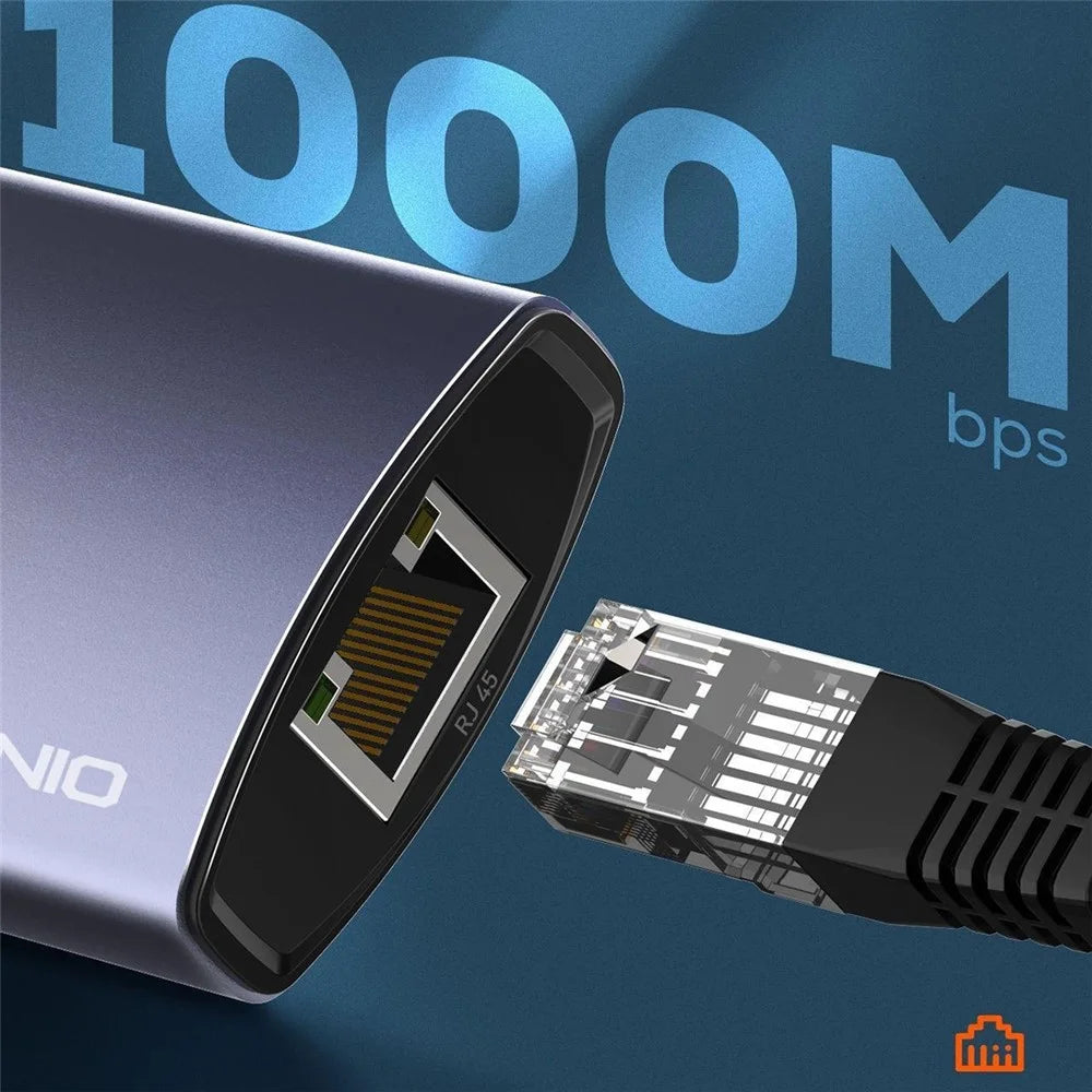 LDNIO DS-124UC USB-A + Type-C to 3-Port USB 3.0 RJ45 Gigabit Ethernet Splitter Hub for Laptop PC - Grey - 6