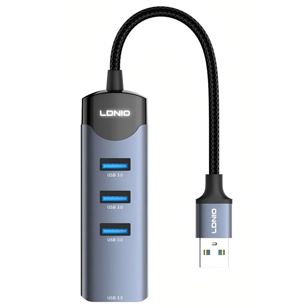 LDNIO DS-134U USB-A to 4-Port USB 3.0 Hub with 10cm Cable 5Gbps High Speed Data Transfer Adapter - Grey - 1