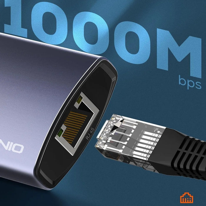 LDNIO DS-144U USB-A to 3x USB3.0 Ports RJ45 Gigabit Ethernet Hub Adapter for Laptop PC - Grey - 6