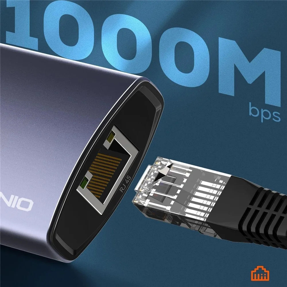 LDNIO DS-144C 4 in 1 USB-C Hub 3 USB3.0 Ports + RJ45 Gigabit Ethernet Adapter for Laptop - Grey - 6