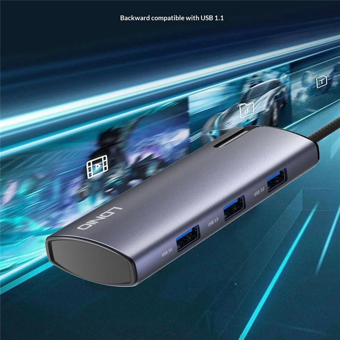 LDNIO DS-15H 5 in 1 Type-C Hub PD 100W Fast Charging 4K HD 3x USB 3.0 Docking Station - Grey - 5
