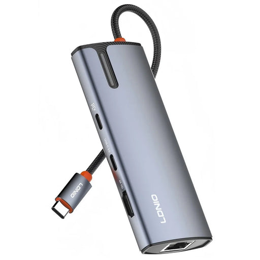 LDNIO DS-18H 8 in 1 USB-C Hub PD 100W Fast Charging 4K / 30Hz HD Gigabit Ethernet Adapter SD / TF Card Reader - Grey - 1