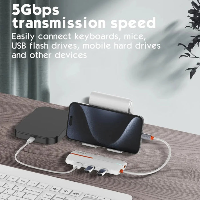 LDNIO DS-25U Type-C Hub 5 in 1 PD 100W Fast Charging 5Gbps High Speed USB 3.0 Adapter - Black - 5