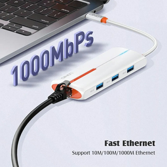 LDNIO DS-26H USB-C 6 in 1 Hub 4K HD + 100W PD Charging + 1000Mbps Ethernet + 3 USB3.0 Type-C Adapter for Laptop - Black - 5