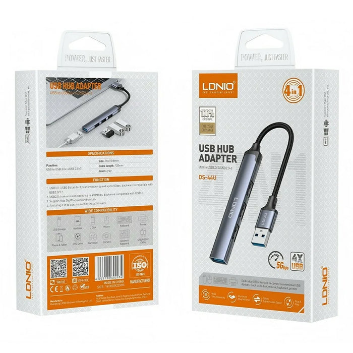 LDNIO DS-44U 4 in 1 USB Hub USB 3.0 + 3 USB 2.0 Adapter 5Gbps High Speed Splitter - Grey - 5