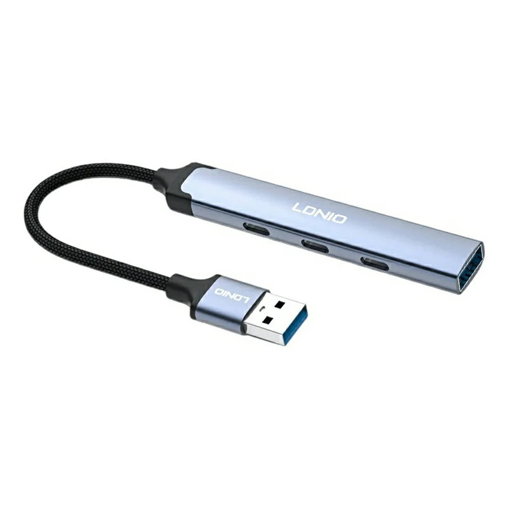 LDNIO DS-74U 4 in 1 Hub USB-A to USB 3.0 5Gbps + 3 Type-C 2.0 Adapter for Laptop PC - Grey - 1