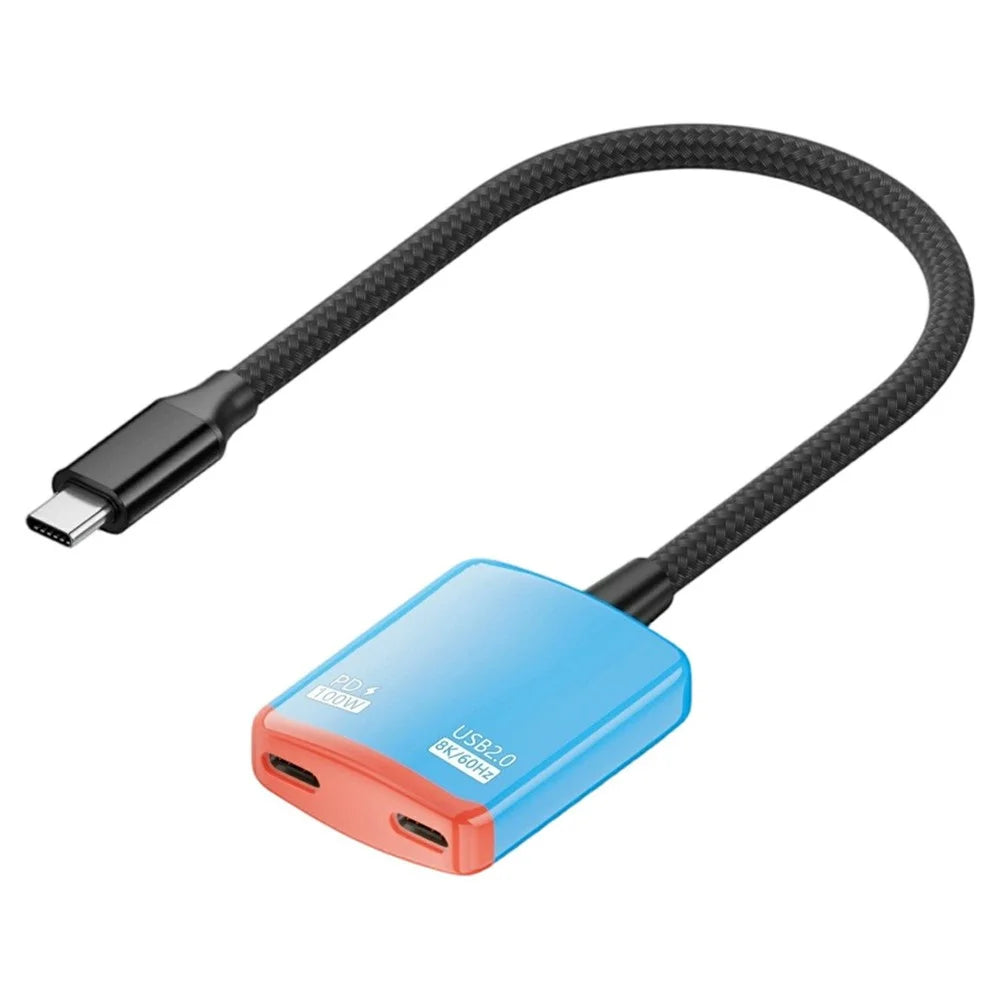 D0249 Type-C Hub 2 in 1 Converter 100W PD Fast Charging 8K@60Hz HD Display for AR Glasses Gaming Console - Red / Blue - 1