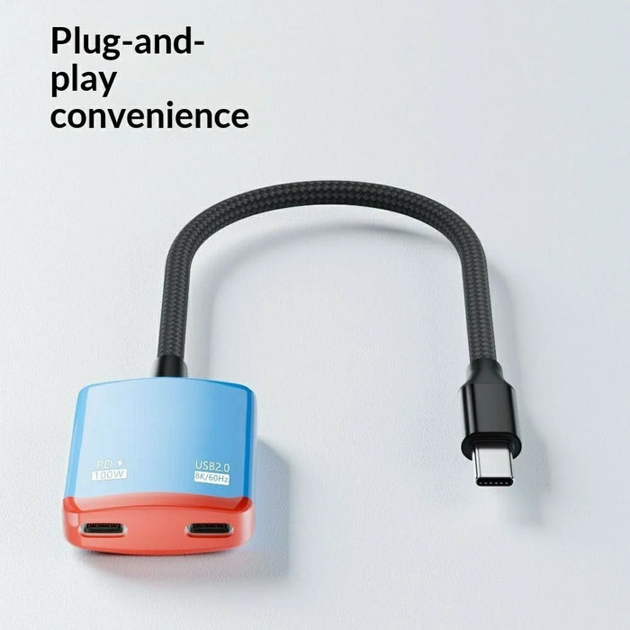 D0249 Type-C Hub 2 in 1 Converter 100W PD Fast Charging 8K@60Hz HD Display for AR Glasses Gaming Console - Red / Blue - 3