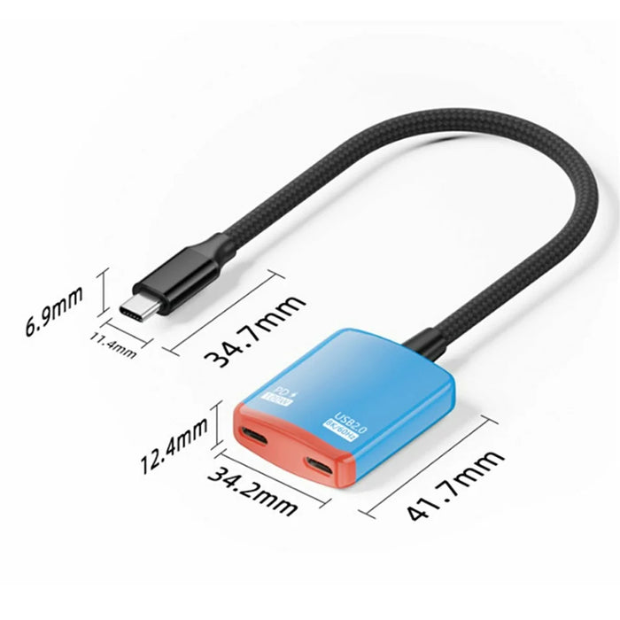 D0249 Type-C Hub 2 in 1 Converter 100W PD Fast Charging 8K@60Hz HD Display for AR Glasses Gaming Console - Red / Blue - 6