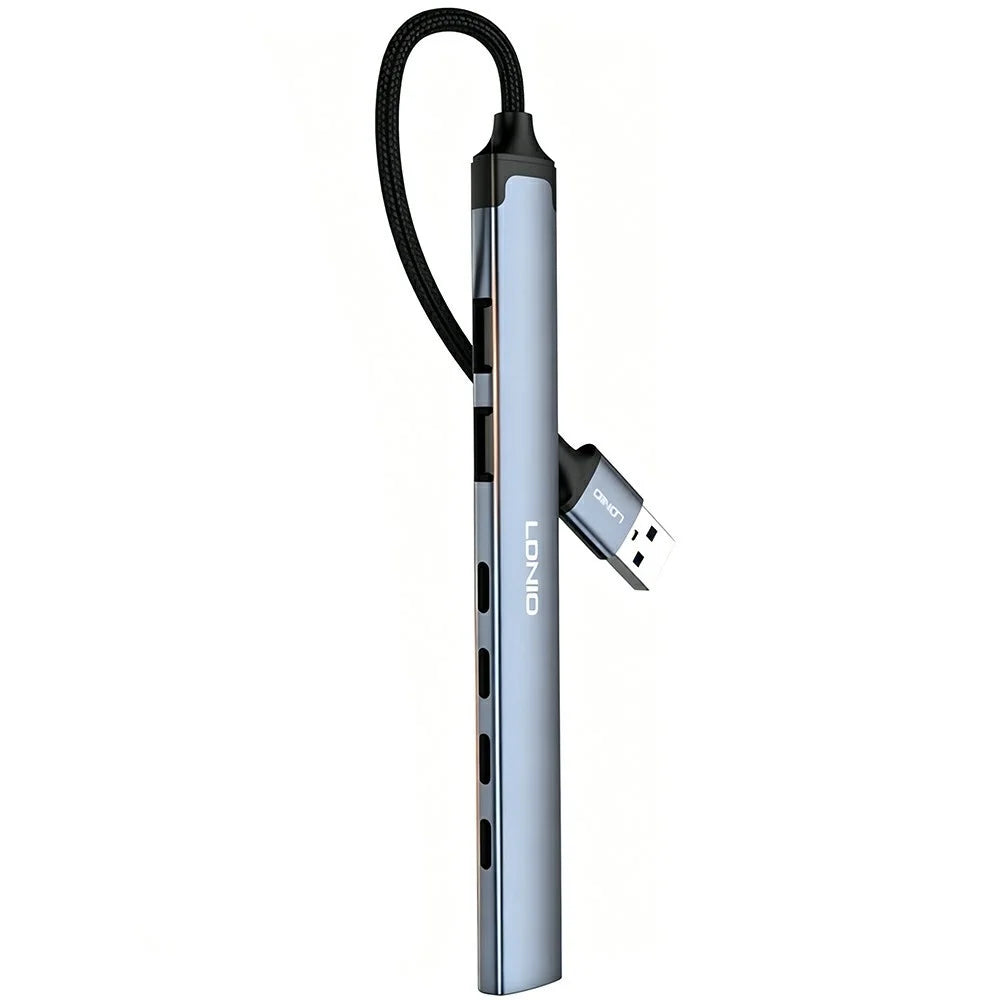 LDNIO DS-87U 7 in 1 USB-A Hub Aluminum Alloy USB 3.0 + 2x USB 2.0 + 4x Type-C 2.0 Splitter - Grey - 1