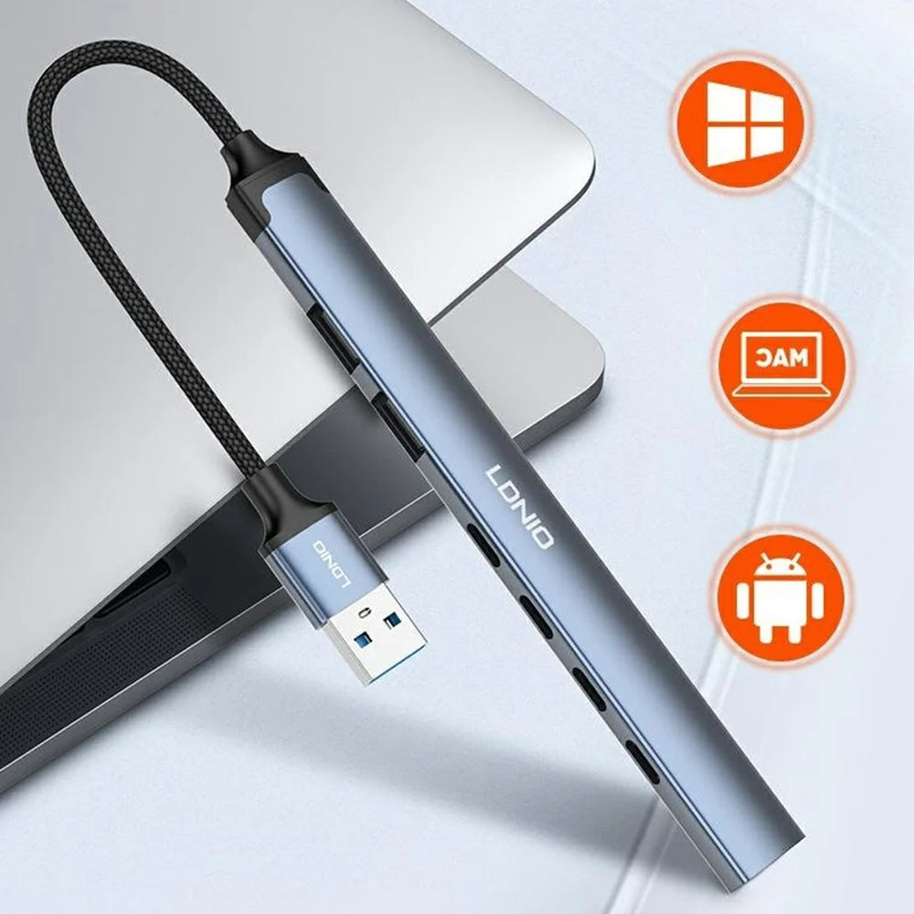 LDNIO DS-87U 7 in 1 USB-A Hub Aluminum Alloy USB 3.0 + 2x USB 2.0 + 4x Type-C 2.0 Splitter - Grey - 6