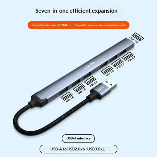 LDNIO DS-97U 7 in 1 USB Hub High Speed USB 3.0 + 6x USB 2.0 Splitter Adapter for PC Laptop - Grey - 2