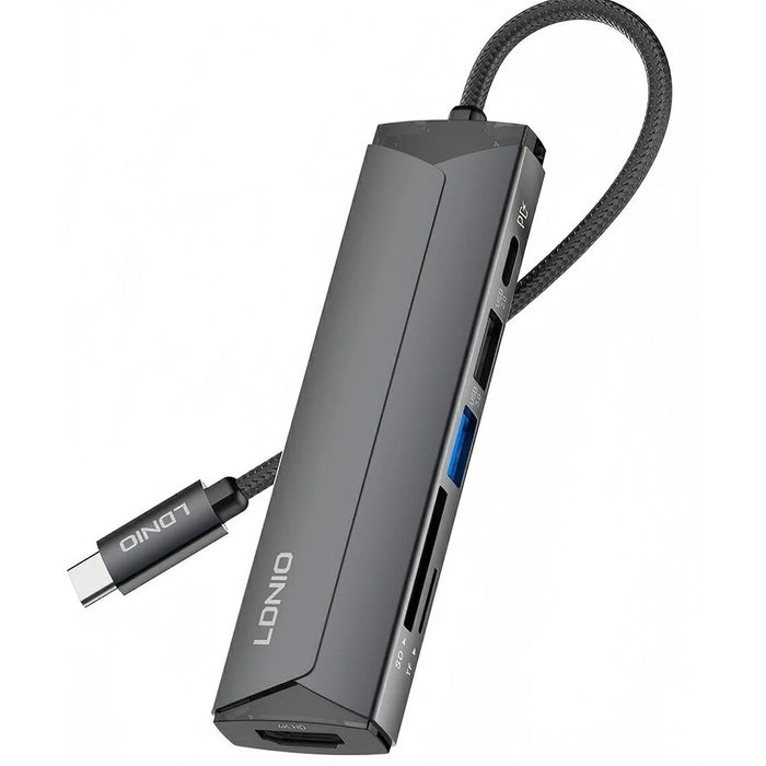 LDNIO DS-56H USB-C Hub 6 in 1 Docking Station 4K HD PD 100W Fast Charging USB 3.0 / 2.0 SD TF Card Reader - Grey - 1