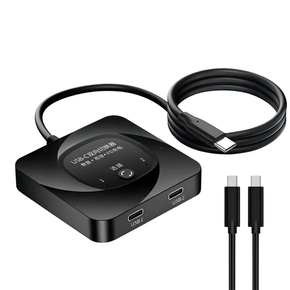 C-HD019 USB-C Switch 2-in-1 Out Bidirectional Converter 8K 60Hz 10Gbps Data Transfer 100W PD Charging - Black - 1
