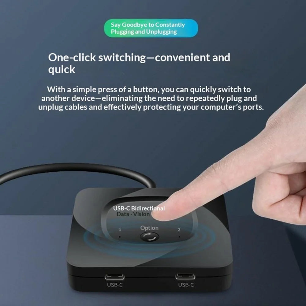 C-HD019 USB-C Switch 2-in-1 Out Bidirectional Converter 8K 60Hz 10Gbps Data Transfer 100W PD Charging - Black - 2
