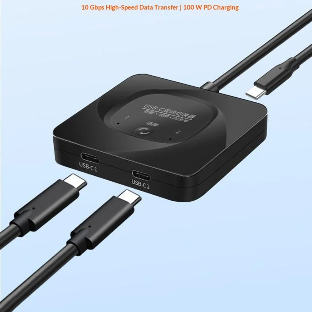 C-HD019 USB-C Switch 2-in-1 Out Bidirectional Converter 8K 60Hz 10Gbps Data Transfer 100W PD Charging - Black - 4