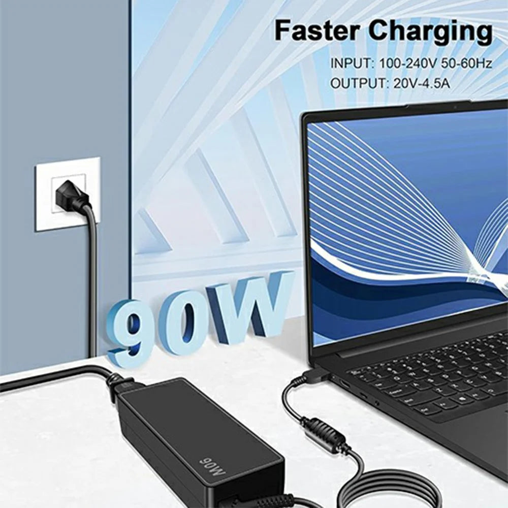 For Lenovo ThinkPad T460 / T550 / X250 / E450 90W Laptop Charger Power Adapter 20V / 4.5A Yellow Square Tip - US Plug - 3