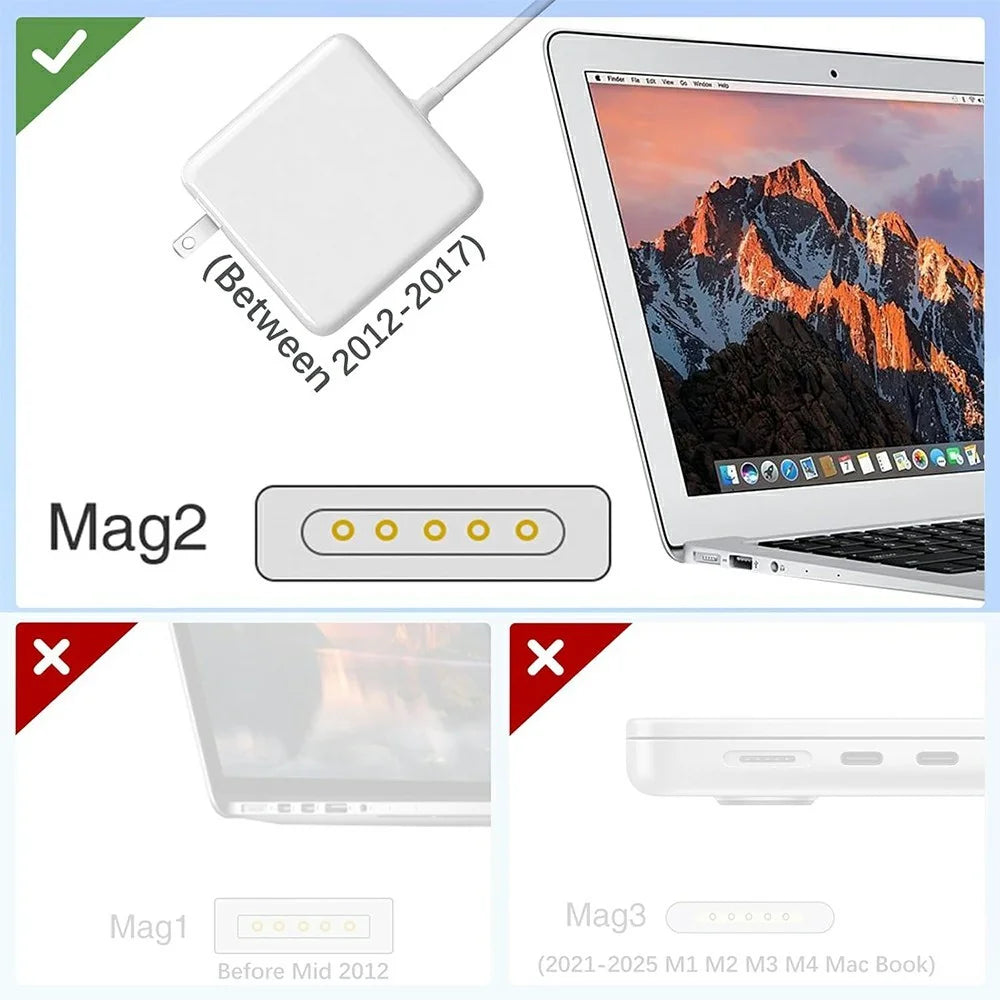 45W Mag2 T-Tip Charger Adapter for Macbook Air 11 inch (2015) / (2013) A1465 / Air 13 inch (2015) / (2014) / (2013) / (2012) A1466 - US Plug - 4