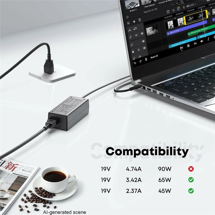 65W 19V 3.42A Laptop Charger for Acer Aspire E1 / E15 / V3 / V5 / V7 5.5x1.7mm Power Adapter - EU Plug - 2