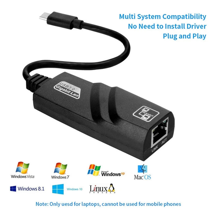 JUNSUNMAY USB 3.1 Type-C to RJ45 Gigabit Ethernet 1000Mbps Network Connector Laptop Adapter - 4