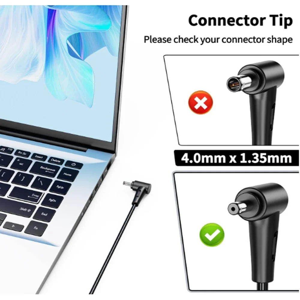 Power Adapter for ASUS VivoBook S200E  /  Zenbook UX21A  /  UX31A 19V  /  3.42A 65W 4.0mm x 1.35mm Square Portable Laptop Charger - US Plug - 6