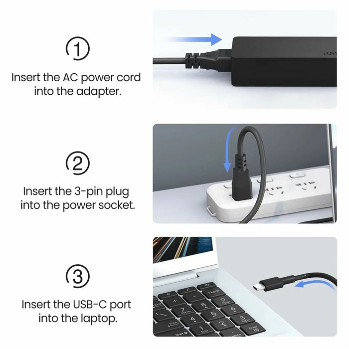65W USB-C Charger for Huawei HP Dell Lenovo ThinkPad Yoga Chromebook Laptop Power Adapter - EU Plug - 2