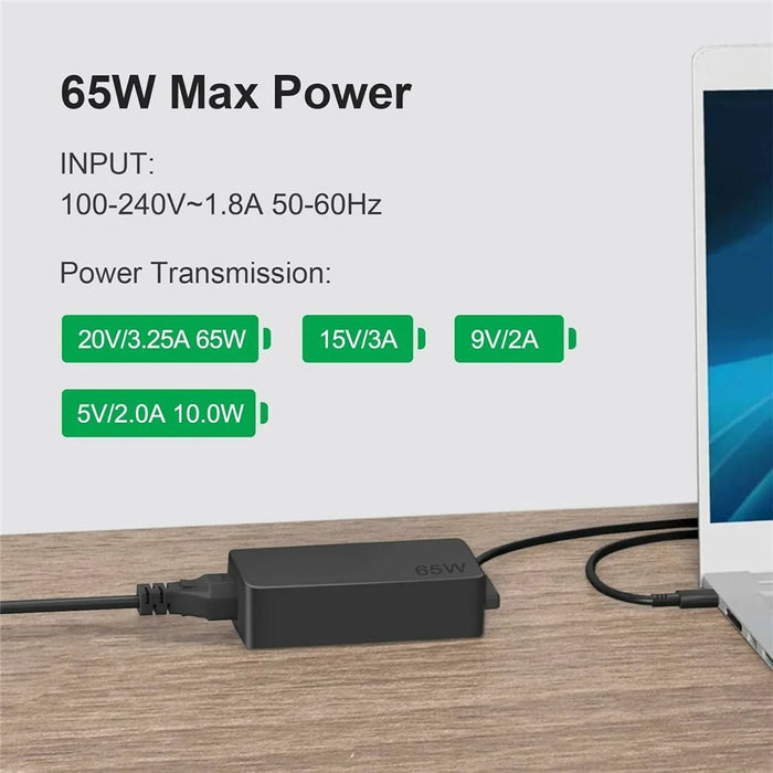 65W USB-C Charger for Huawei HP Dell Lenovo ThinkPad Yoga Chromebook Laptop Power Adapter - EU Plug - 3
