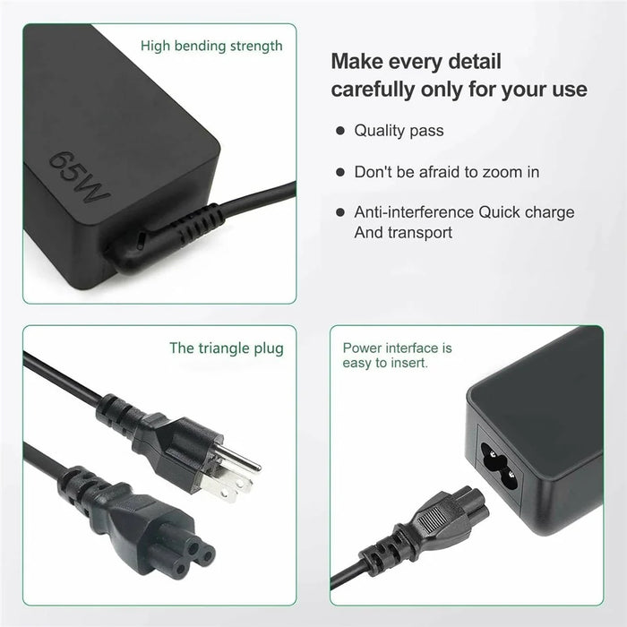 65W USB-C Charger for Huawei HP Dell Lenovo ThinkPad Yoga Chromebook Laptop Power Adapter - EU Plug - 5