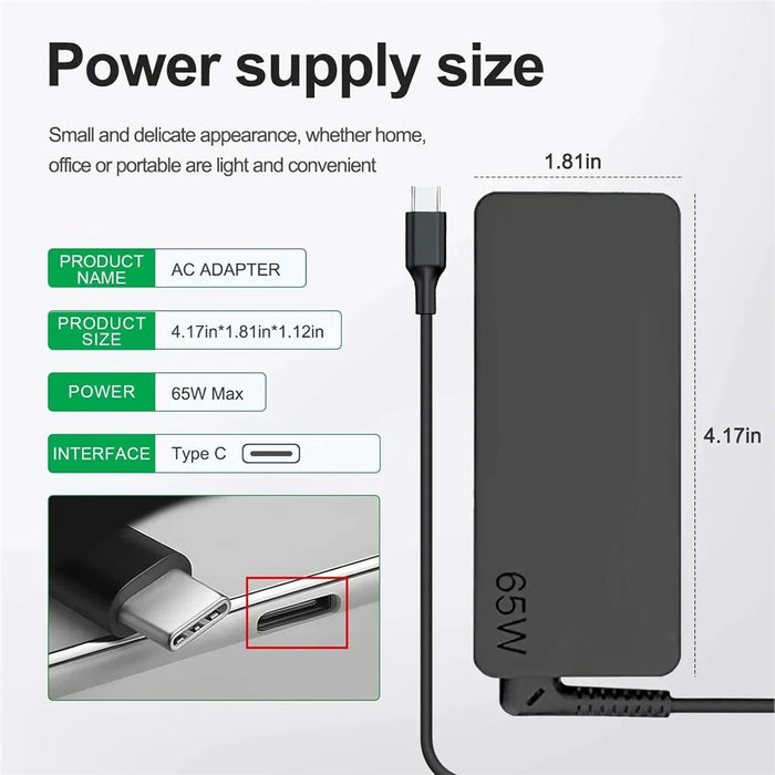 65W USB-C Charger for Huawei HP Dell Lenovo ThinkPad Yoga Chromebook Laptop Power Adapter - EU Plug - 7