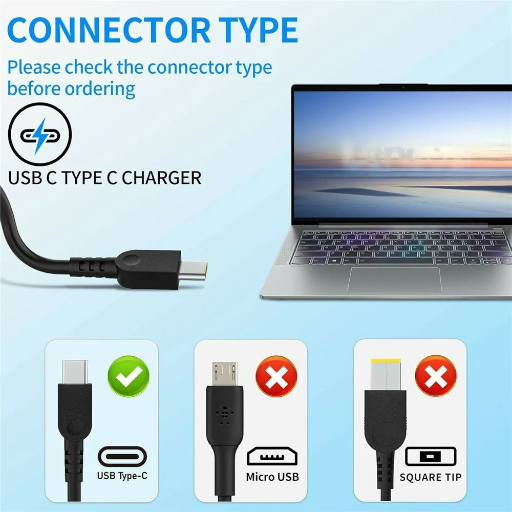 100W USB-C Laptop Charger Power Adapter for Lenovo Yoga Y9000X / 910 / IdeaPad 5 Pro 16ACH6 / ThinkBook 16p - US Plug - 3