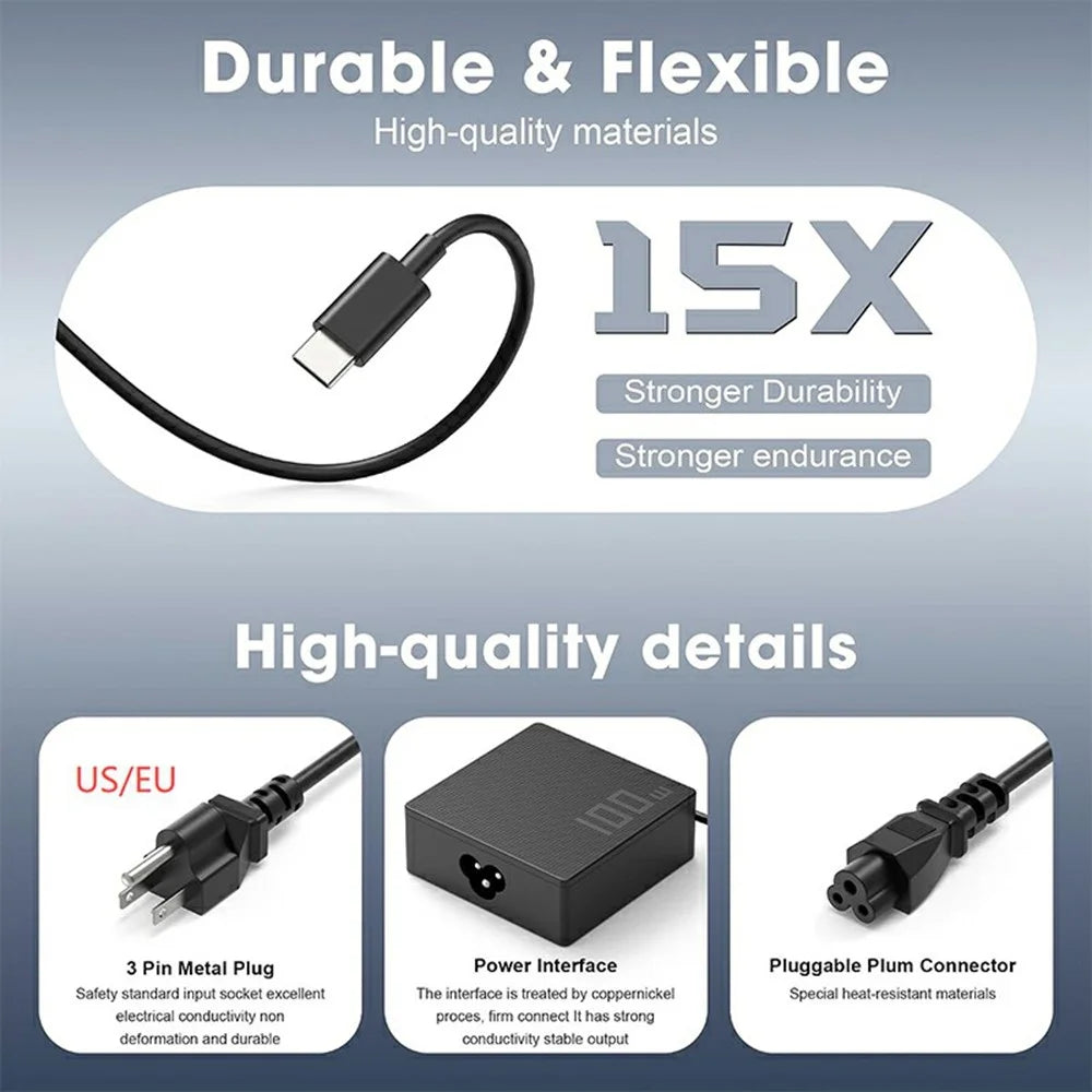 20V / 5A 100W USB-C Laptop Charger Power Adapter for ASUS ROG Flow X13 (2022) / (2023) / Z13 (2022) - EU Plug - 6