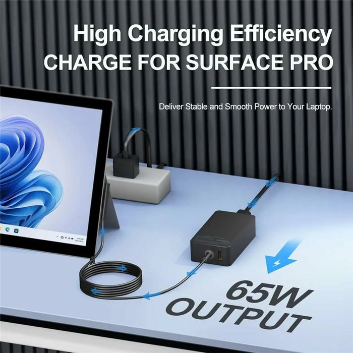 65W Laptop Charger for Microsoft Surface Pro 11  /  10  /  9  /  8  /  7 15V  /  4A Power Adapter with 5V  /  1A USB Port - US Plug - 5