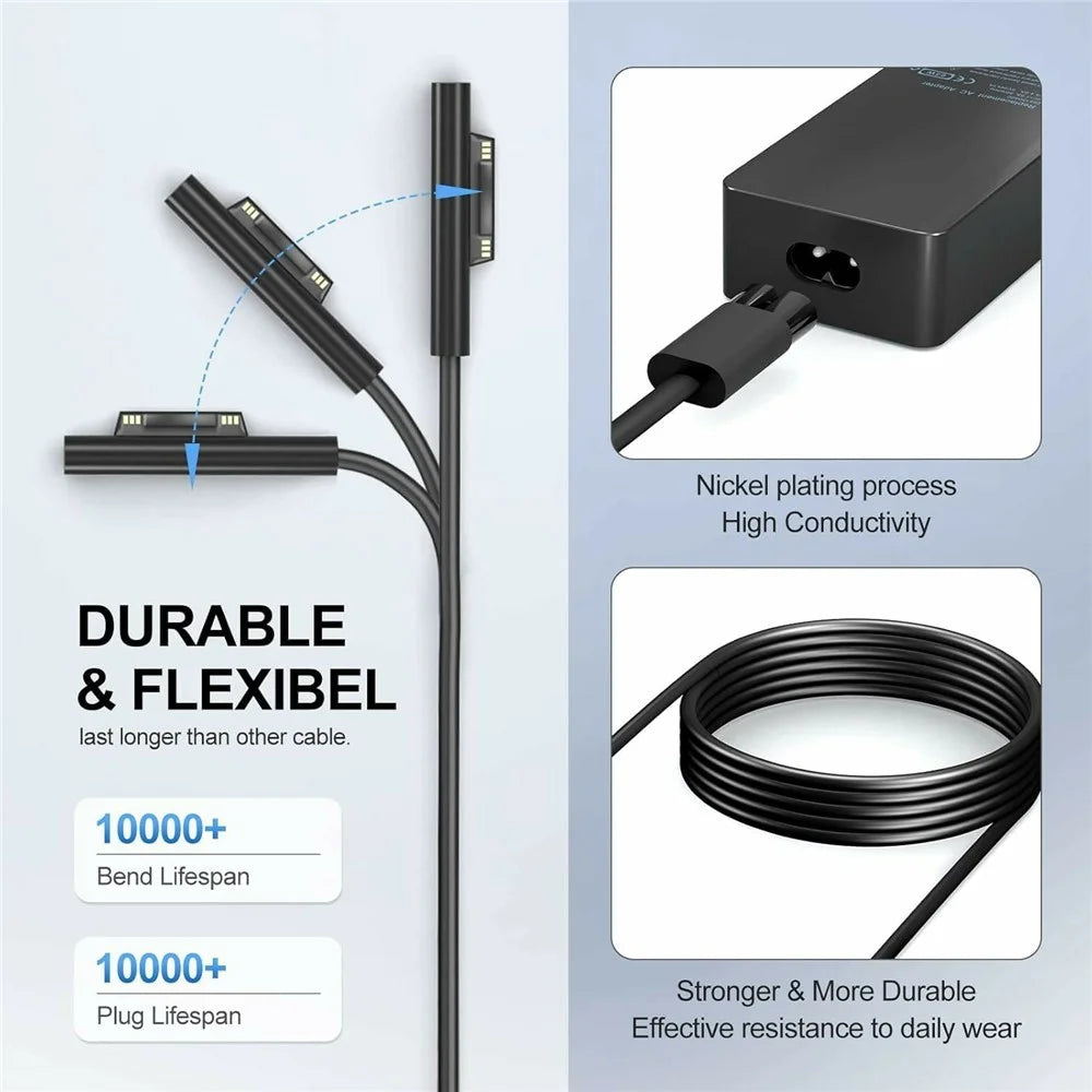 44W Laptop Charger for Microsoft Surface Pro 3 / 4 / 5 / 6 / 7 15V / 2.58A Power Adapter with 5V / 1A USB Port - US Plug - 6