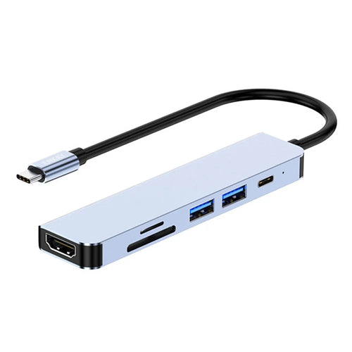 ENKAY HAT PRINCE 6-In-1 USB-C Adapter Dock Station Type-C Hub to 4K HD Video Output+PD Port+2xMemory Card Reader Slots+USB 2.0+USB 3.0 Compatible for Laptops and Other Type C Devices - 1