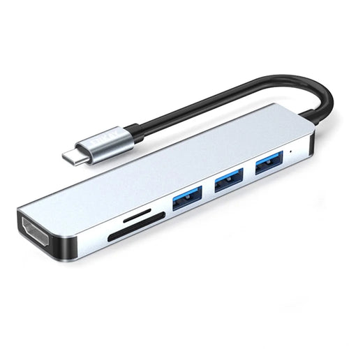 ENKAY HAT PRINCE 6-in-1 Type-C Hub Multiport Adapter Dongle with 4K HD Video Output+USB 3.0+2xUSB 2.0+2xCard Reader Slots - 1