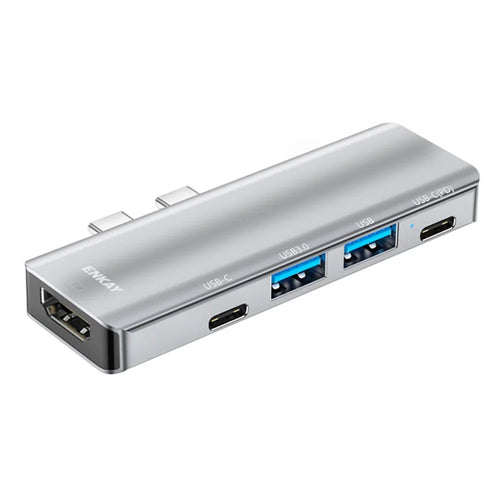 ENKAY HAT PRINCE Dual Type-C Ports Docking Station USB-C Hub to USB3.0+USB2.0+USB-C+HD 4K+PD Charging Adapter for MacBook Pro / Air - 1