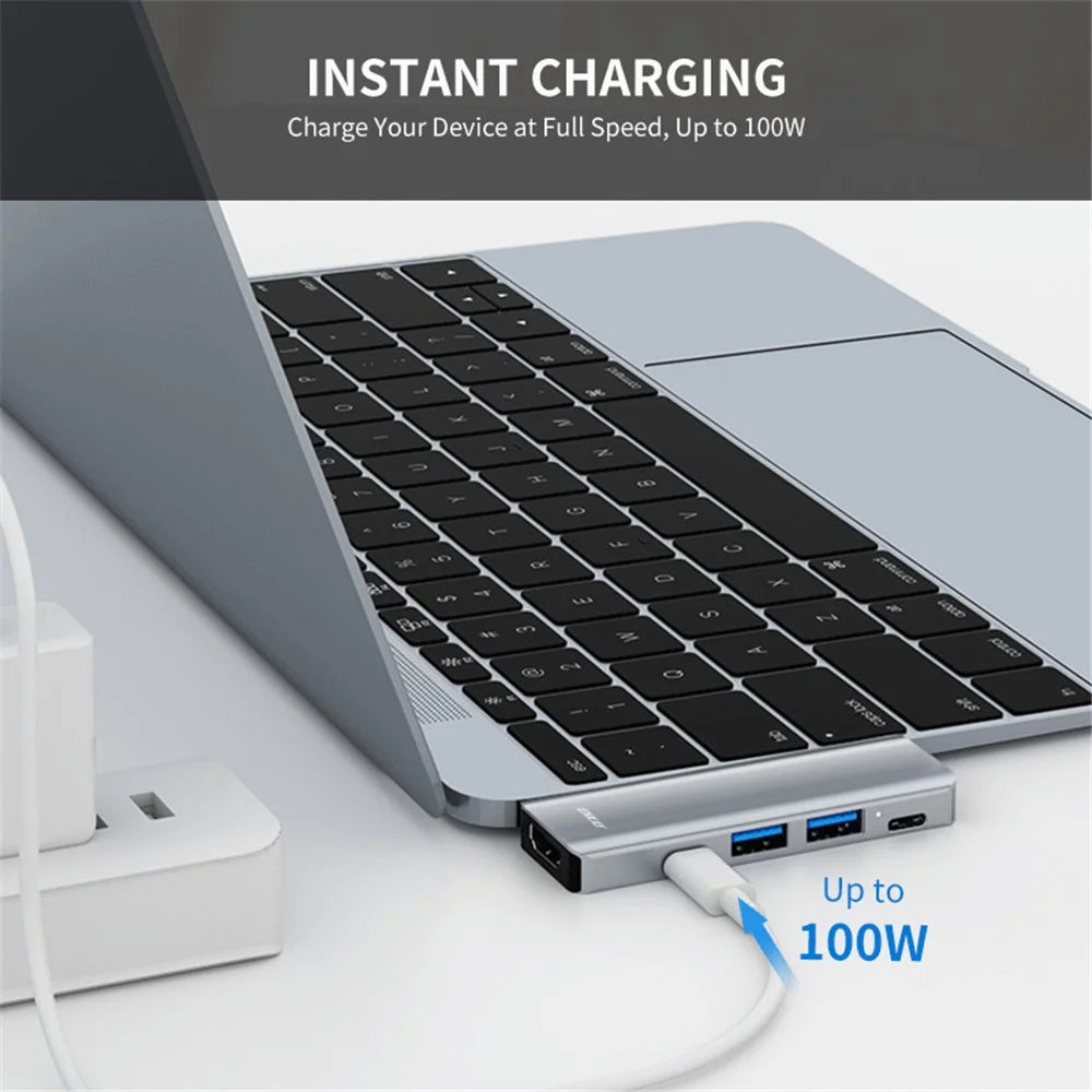 ENKAY HAT PRINCE Dual Type-C Ports Docking Station USB-C Hub to USB3.0+USB2.0+USB-C+HD 4K+PD Charging Adapter for MacBook Pro / Air - 6