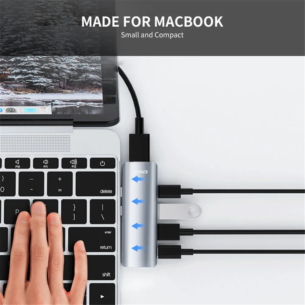 ENKAY HAT PRINCE Dual Type-C Ports Docking Station USB-C Hub to USB3.0+USB2.0+USB-C+HD 4K+PD Charging Adapter for MacBook Pro / Air - 7