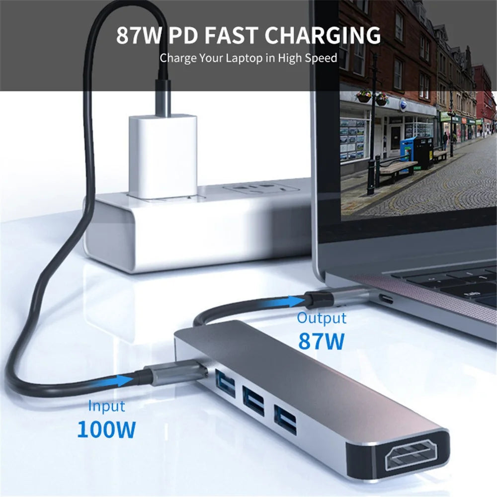 ENKAY HAT PRINCE 5-in-1 Type-C Hub to 4K HD Video Output+3xUSB3.0+PD Fast Charging USB-C Dock Station for Laptop PC - 5
