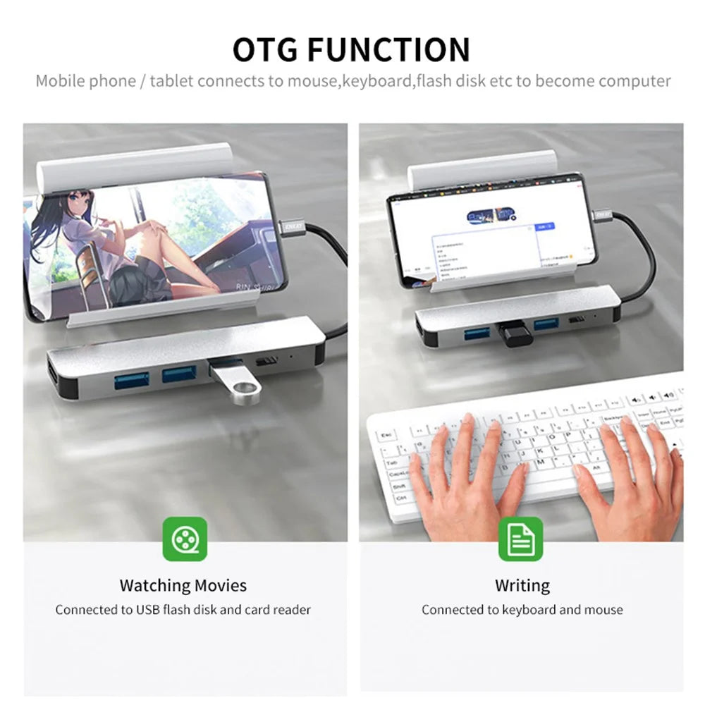 ENKAY HAT PRINCE 5-in-1 Type-C Hub to 4K HD Video Output+3xUSB3.0+PD Fast Charging USB-C Dock Station for Laptop PC - 6