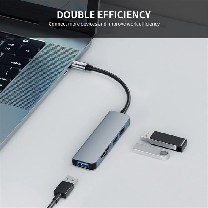ENKAY HAT PRINCE Type-C Hub Adapter 5-in-1 Multi-Port Converter to USB3.0 + 2xUSB2.0 + SD / TF Card Reader Compatible with Type-C Devices and OS Systems - 3