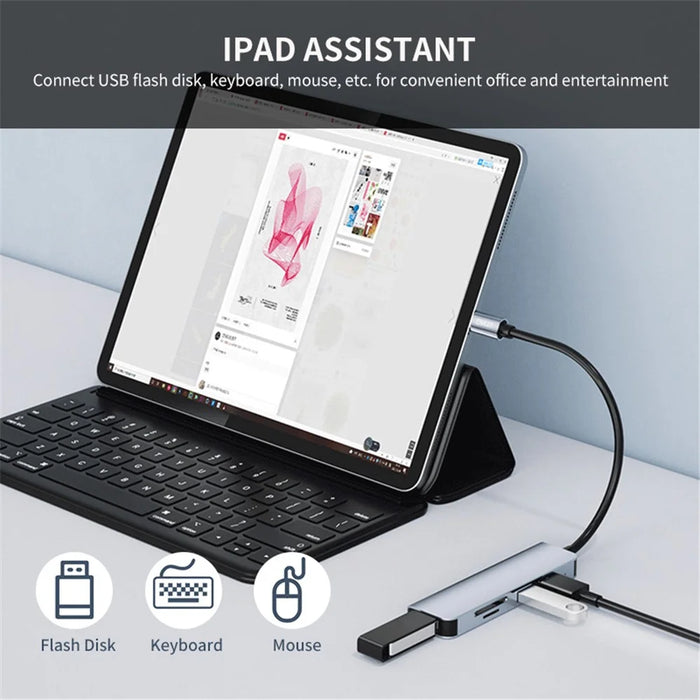 ENKAY HAT PRINCE Type-C Hub Adapter 5-in-1 Multi-Port Converter to USB3.0 + 2xUSB2.0 + SD / TF Card Reader Compatible with Type-C Devices and OS Systems - 6