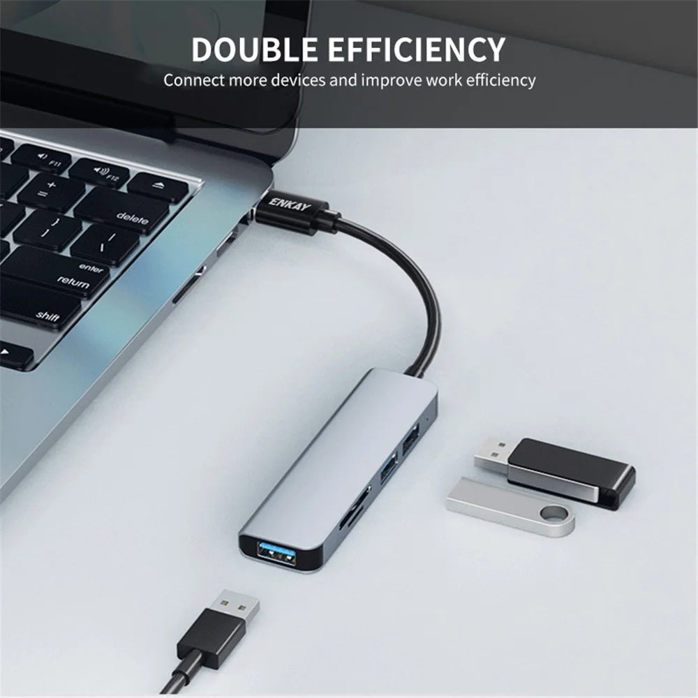 ENKAY HAT PRINCE 5-in-1 USB Hub  Multi-Port Adapter Converter to USB3.0 + 2xUSB2.0 + SD / TF Card Reader for Extended Monitor PC Laptop Desktop - 3