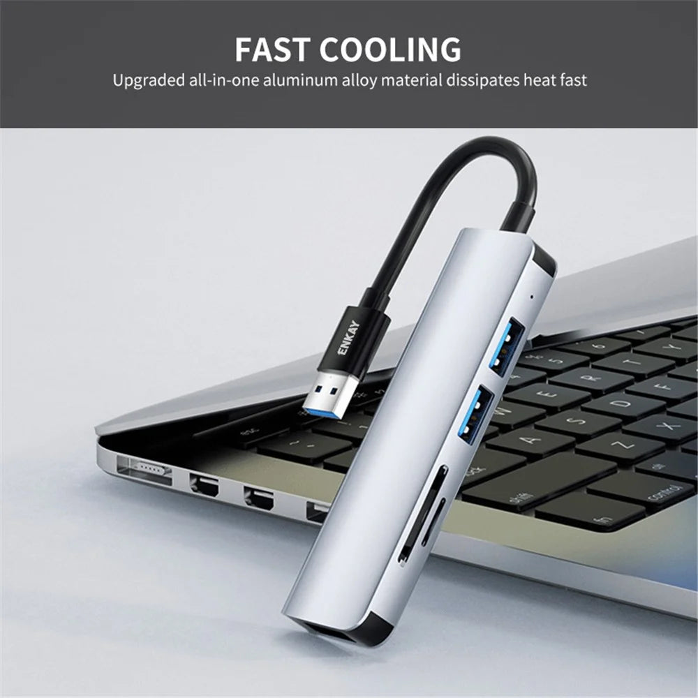 ENKAY HAT PRINCE 5-in-1 USB Hub  Multi-Port Adapter Converter to USB3.0 + 2xUSB2.0 + SD / TF Card Reader for Extended Monitor PC Laptop Desktop - 6