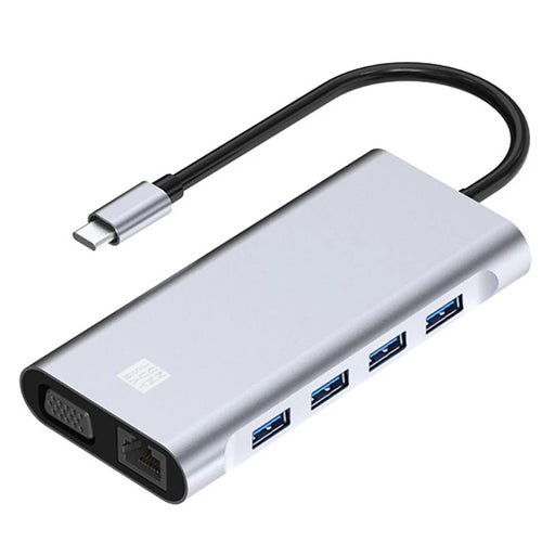 JUNSUNMAY JSM-HUB019 Multi-Port Adapter 11-in-1 Type-C Hub to 4K HD Video Output+87W PD Port+VGA+2xCard Reader Slots+USB 3.0+3xUSB 2.0+RJ45+3.5mm Aux Port - 1
