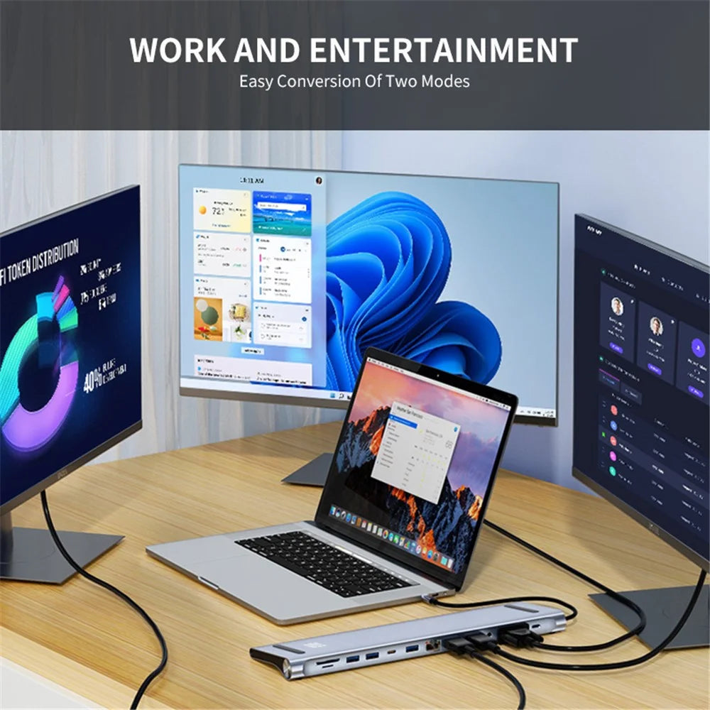 JUNSUNMAY JSM-HUB022 12-in-1 Type-C Docking Station Multi-Port Type-C Hub Converter USB-C to HD + VGA + RJ45 100Mbps + TF Card + 3.5mm Audio - 6