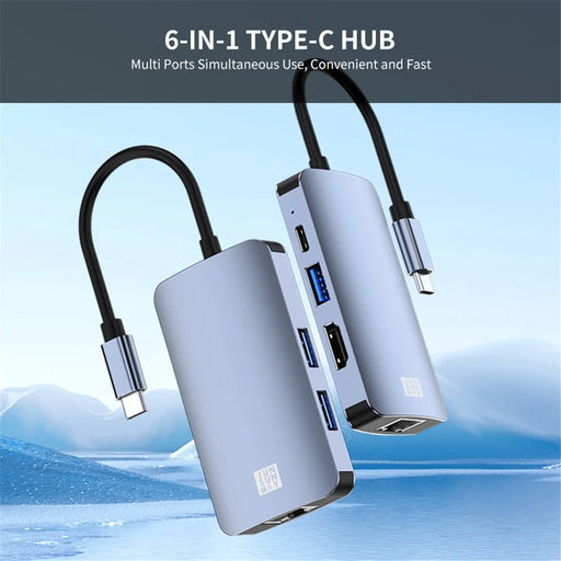 JUNSUNMAY JSM-HUB003 Type-C Hub Adapter 6-in-1 USB-C Docking Station Splitter Support 4K HD Video, 100Mbps, 87W PD Charging Converter - 2